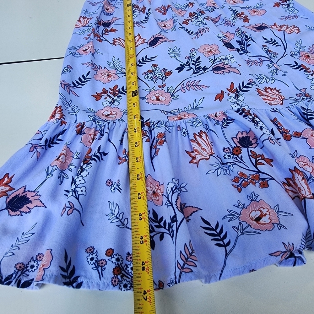 Japna Dress Womens Lilac Blue Floral Long Maxi Smocked Tie Straps Rayon Sz S - Picture 11 of 12